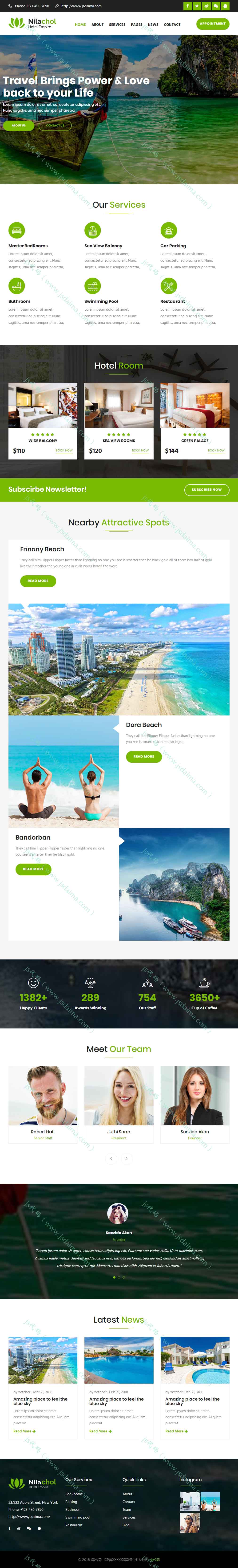 宽屏简洁大气旅游休闲度假酒店在线客房预定HTML5网站模板